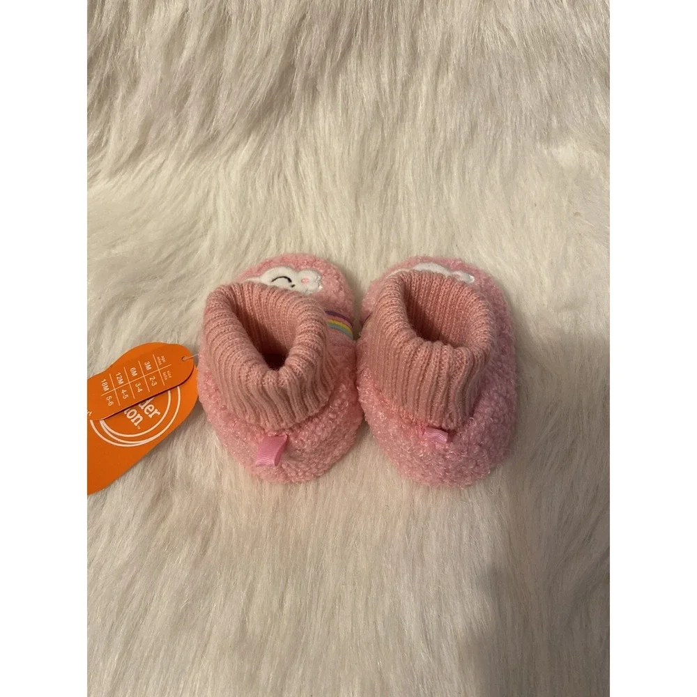 Wonder Nation Slippers Girls Size 4 Pink Fuzzy Rainbow Bootie Shoes‎